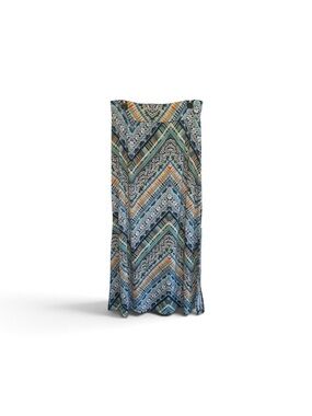 Studio 253 Maxi Skirt Womens Lg Blue Boho Geometric Soft Stretch Knit Side Slits